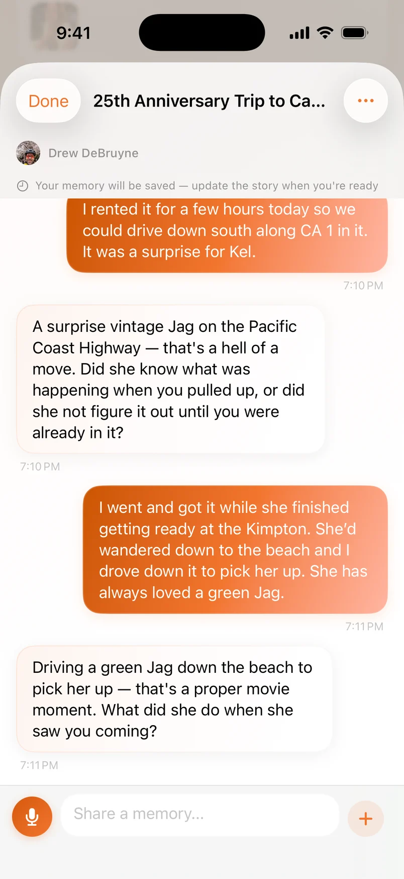 The Oraweave interviewer asking a follow-up question about a surprise vintage Jaguar