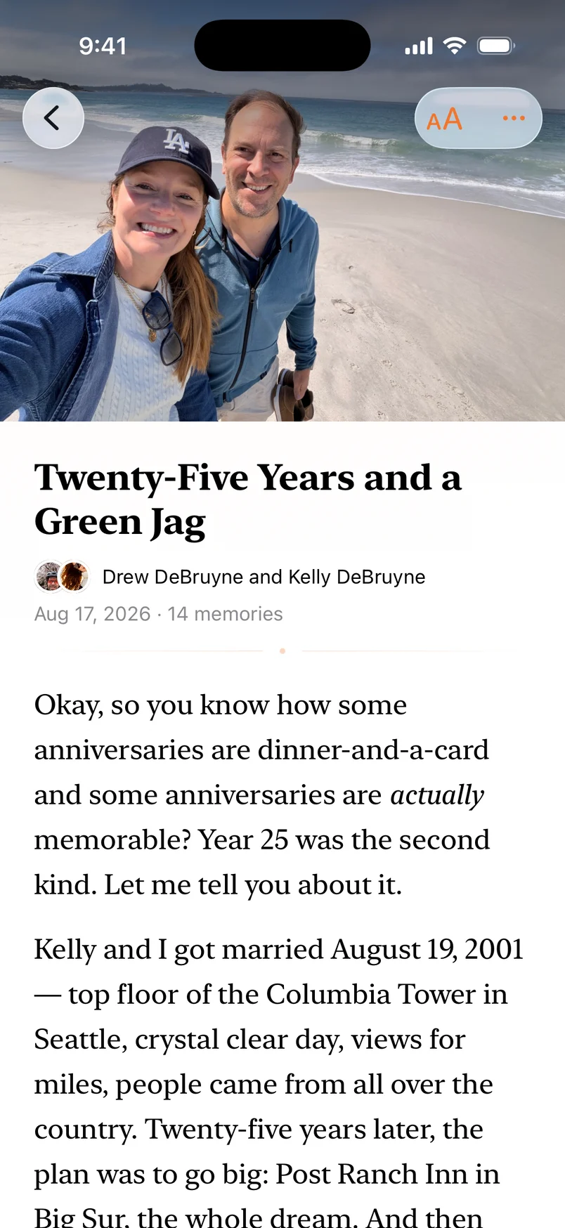 “Twenty-Five Years and a Green Jag” open in the Oraweave reader on iPhone