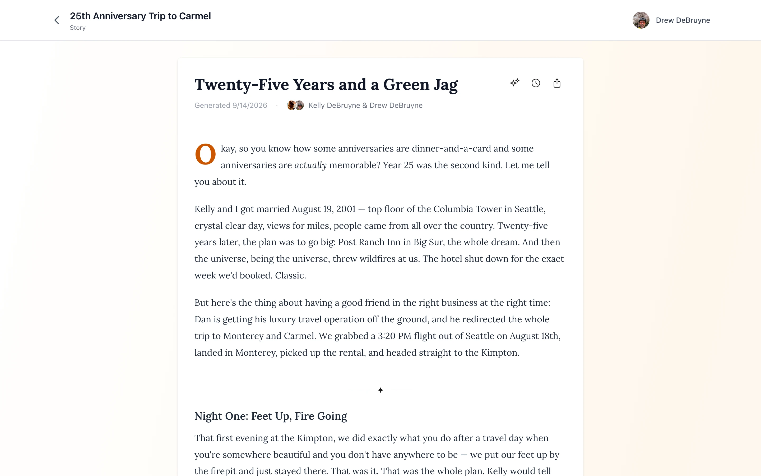 The same story open in the Oraweave web app in a desktop browser